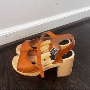 Swedish Hasbeens Orange Leather Mules